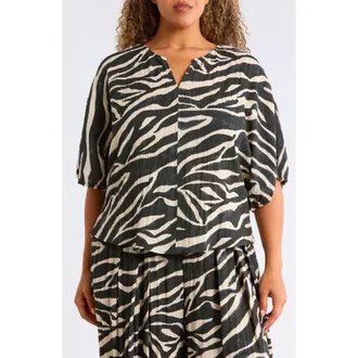 Wit & Wisdom Dolman Bubble Sleeve Top in Charcoal/ecru at Nordstrom, Size 2X