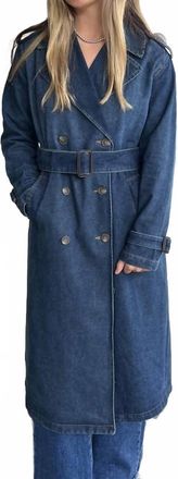 Blu Pepper Notch Collar Trench Coat In Denim