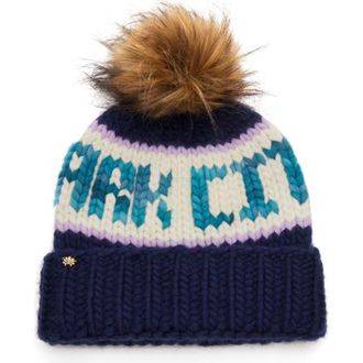 Lele Sadoughi Park City Faux Fur Pompom Merino Wool Beanie in Navy at Nordstrom