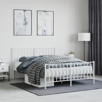 Berkfield Home Metal Bed Frame without Mattress with Footboard&not;White 140x190cm in White | Size: 140x190 cm