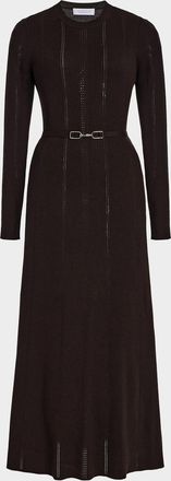 Gabriela Hearst Imagene Ribbed Long-Sleeve Midi Dress With Belt