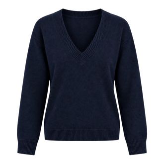 Akep V-hals geborduurd vest - Dames - Truien - Blauw - Maat: L Zijde