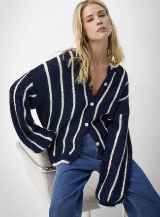 Icone Womens Vertical stripe wool-blend Cardigan Sweater