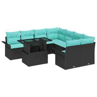 vidaXL Set Divano Da Giardino 9 Pz Nero Vidaxl