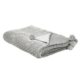 Beliani Beliani - Manta Gris Claro 200 X 220 Pompones Textura Suave Colcha Sof&aacute; Cama Comodidad Samur