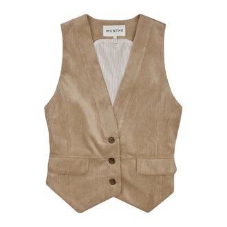 Munthe Vests, female, Brown, Size: M Elegant Velvet Blazer in Latte