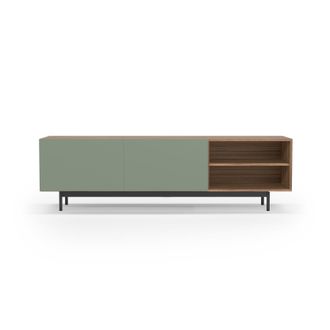 HERDASA Mueble Tv, Colecci&oacute;n Printed, En Melamina Con 2 Puertas Y 2 Estantes Abiertos En Un Extremo. Nogal-verde