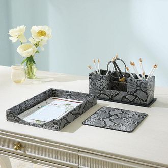 Ballard Designs Foiled Leather Desk Accessories - Desk Caddy - Ballard Designs