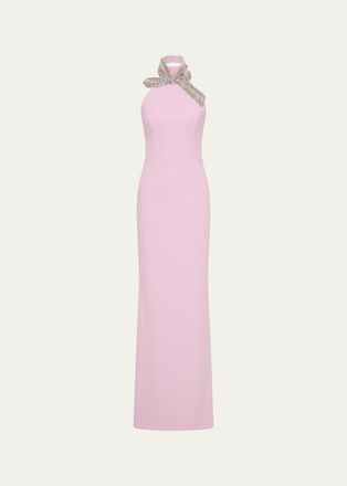 Rebecca Vallance Yolanda Diamante Bow Halter Column Gown