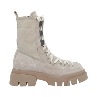 Brunello Cucinelli Brunello Cucinelli, Lace-up Boots, female, Beige, Size: 8 1/2 US Suede Lace-up Boots