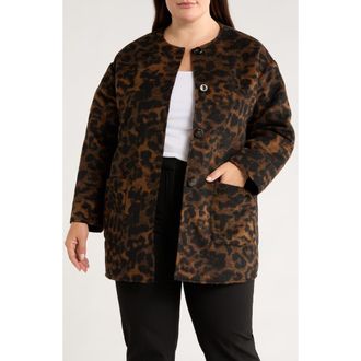Anne Klein Leopard Print Topper Jacket in Anne Black/Brown Multi at Nordstrom, Size 2 X