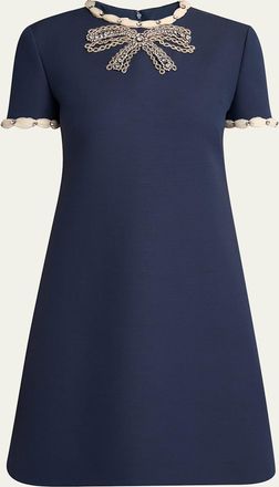 Valentino Garavani Puff-Trim Crystal Bow Mini Dress