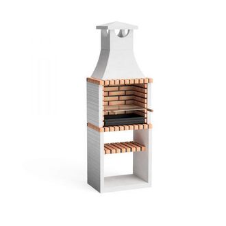 Movelar Barbacoa De Obra Prefabricada De Le&ntilde;a Y Carb&oacute;n Modelo Nola Plus (blanco, Naranja - 70 X 47 X 221 Cm) Ref: M00139 - Cocina De Exterior Para Jard&iacute;n O Pa