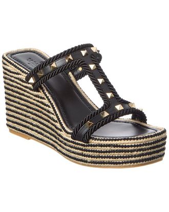 Valentino Rockstud 90 Leather & Rope Wedge Sandal