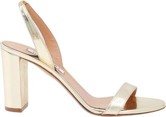 Aquazzura Gouden hoge hak sandalen So Nude Block - Dames - Sandalen met hakken - Geel - 35 EU - Leer - Schoenen