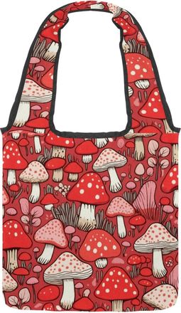 Generic Cute Mini Mushroom Reversible Canvas Shoulder Tote - Double-Sided Print, 12oz Cotton, 27cm Drop, Fold-Flat Bag for Travel, Shopping, Street Outings