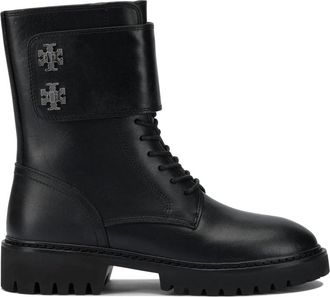 Tory Burch Turnlock Logo Booties - Dames - Veterlaarzen - Zwart - 37 1/2 EU - Leer - Schoenen