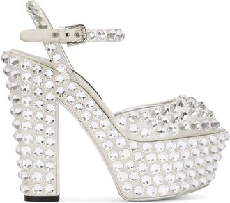 Dolce & Gabbana 130mm rhinestone-embellished platform pumps - women - Silk - 39.5 - White