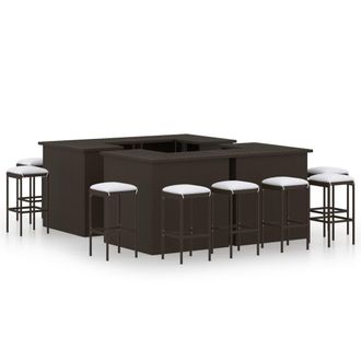 vidaXL Set De Bar Para Jard&iacute;n 16 Pzas Y Cojines Rat&aacute;n Sint&eacute;tico Marr&oacute;n Vidaxl
