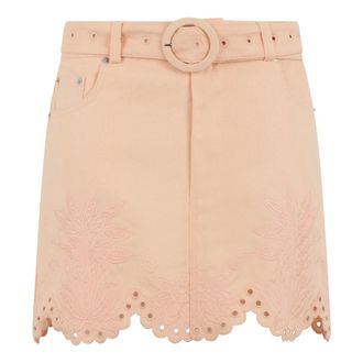 Farm Rio FARM Rio, Short Skirts, female, Pink, Size: W27 Short denim skirt with perforations