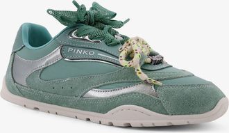 Pinko Womens Sneakers Yulia Suede Blue Leather-Nylon Trainers Leather/nylon
