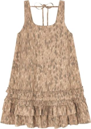 Ganni Jurk van bedrukt katoen - Dames - Korte kleedjes - Beige - XS - Katoen - Kleedjes