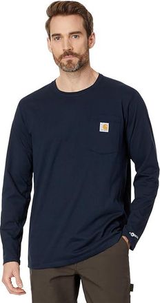 Carhartt Work in Progress Force Relaxed Fit Midweight Long Sleeve Pocket T-Shirt Mens Clothing Navy : MD (Reg), Cotton/Polyester