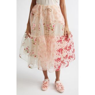 Simone Rocha Patchwork Floral Sheer Organza Midi Skirt in Beige Patchwork/Taupe at Nordstrom, Size 2 Us