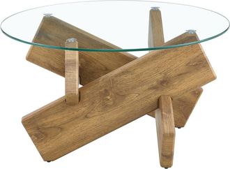 Urban Meuble Runder Couchtisch 79 cm aus geh&auml;rtetem Glas mit gekreuztem Fu&szlig;