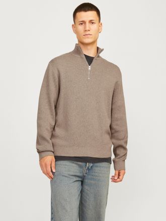 Jack & Jones Troyer JACK & JONES JPRBLAMILANO STITCH KNIT HALF ZIP SN, Herren, Gr. XS, greige detail:melange, Strick, Obermaterial: 100% Baumwolle, meliert, relaxe