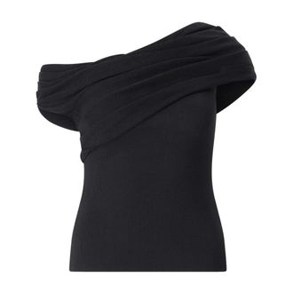 Self Portrait Overhemden, Dames, Zwart, S, Gedrapeerde Top