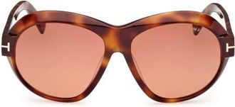 Tom Ford Inger 59mm Round Sunglasses in Havana /T Logo /Burgundy at Nordstrom