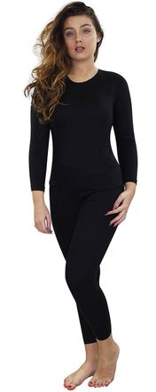 Generic Gaffer Ladies Thermal Set Big Size Womens Tops Bottoms Long Sleeve T Shirt Winter Warm Lace Full Tshirt Underwear Ski Wear Black UK 18-20