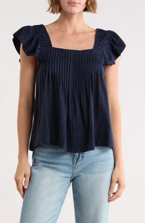 Joie Flutter Sleeve Square Neck Linen Blend Top in Navy Blazer at Nordstrom Rack, Size X-Small