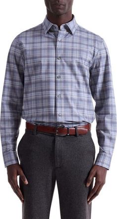 Bugatchi Jules OoohCotton Plaid Button-Up Shirt in Cement at Nordstrom, Size Xxx-Large