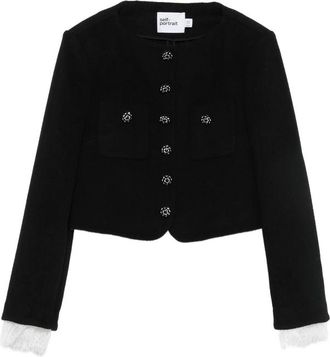 Self Portrait Lace-trimmed Button-up Cropped Jacket