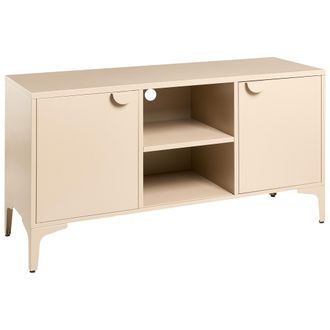 Beliani Mueble De Tv Industrial De Dos Puertas Con Seis Estantes Y Un Compartimento Abierto De Acero Pintado Sala De Estar Beige Claro Ardura