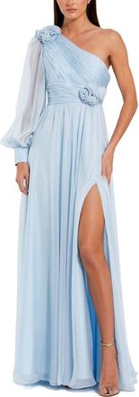 Mac Duggal One Sleeve Chiffon Gown With 3D Flowers in Powder Blue at Nordstrom, Size 12