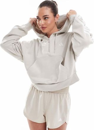 adidas adidas Performance - Essentials - Felpa con cappuccio grigia con zip corta e 3 strisce in spugna-Grigio