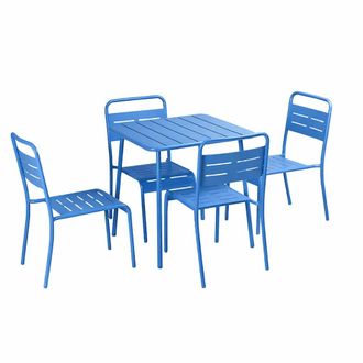 Concept Usine Conjunto de mesa de jard&iacute;n cuadrada y 4 sillas azules
