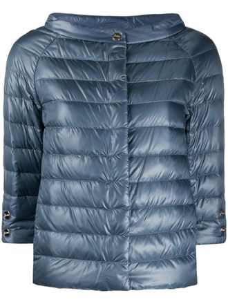 Herno high-shine half-length sleeved jacket - women - Feather Down/Polyamide/Polyamide - 42 - Blue