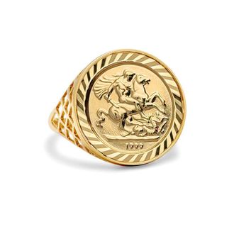 Jewelco London 9ct Gold St George Dragon Slayer Basket 10th-Krugerrand-Size Ring | Size: I