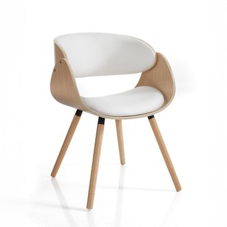 Oresteluchetta Silla De Dise&ntilde;o En Madera Maciza De Roble Y Cuero Blanco Michigan Wood