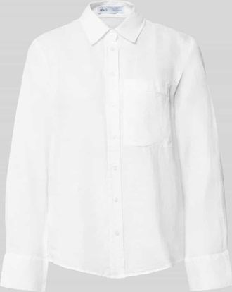 Mango Leinenbluse mit Brusttasche Modell LINO in Offwhite, Gr&ouml;&szlig;e XL