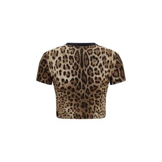 Dolce & Gabbana Leopard-Print Cropped T-shirt - Beige