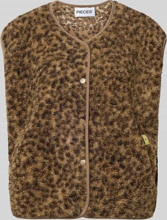 Pieces Relaxed Fit Weste in Leopard-Optik Modell KATTY in Camel Melange, Gr&ouml;&szlig;e XL