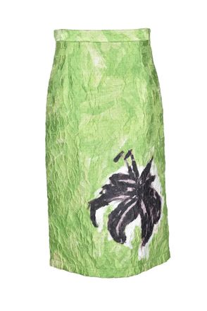Stella Jean Green Seersucker Midi Skirt