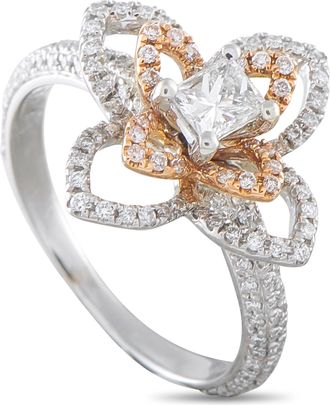 Luxury Bazaar 18K White Gold 0.92ct White and Pink Diamond Flower Ring MF09-100526