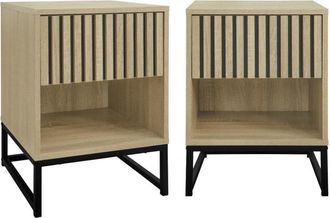 Sweeek Lote de 2 mesillas de noche efecto madera estriada