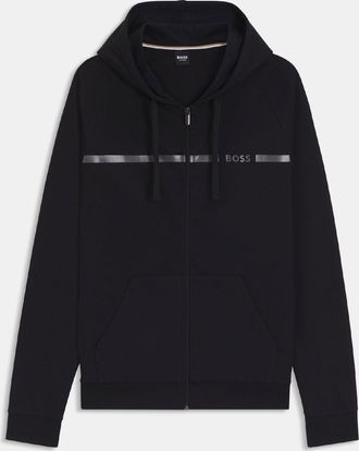 HUGO BOSS Mens Authentic Loungewear Hooded Jacket in Black Cotton - Size Small